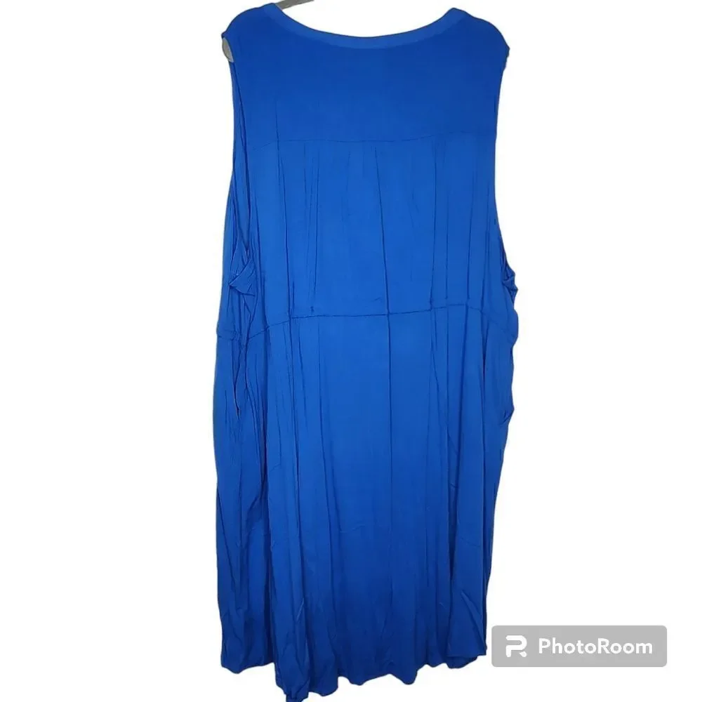 6X 30W Torrid Blue Mini Textured Rayon Shirt Dress Zip V Neck Drawstring Chest p